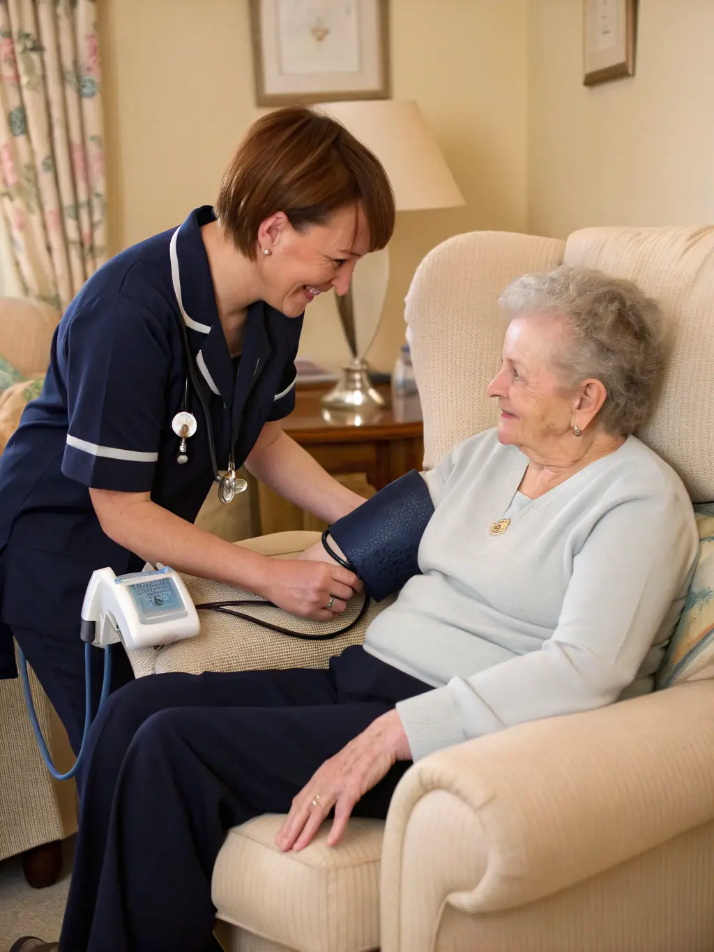 A photograph of a volunteer reading aloud to a patient in their hospital room, providing comfort and companionship through storytelling.